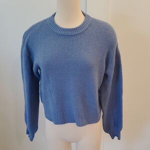 Anthropology Saturday Sunday Cropped Blue Crew Neck Women's Sweater Size M EUC